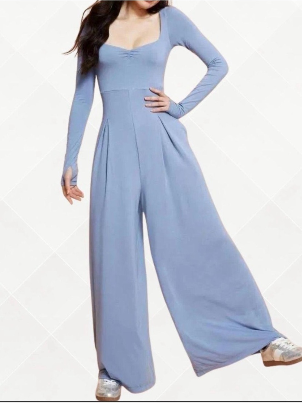 Logilates for Target Cascade Grey Blue Long Sleeve Wide-Leg Jumpsuit